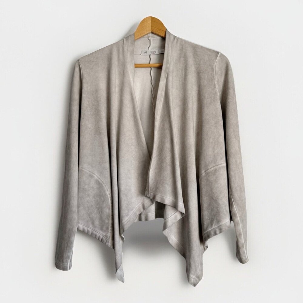Raffi Cotton Womens Waterfall Open Cardigan Medium Concrete Gray Minimalist Boho